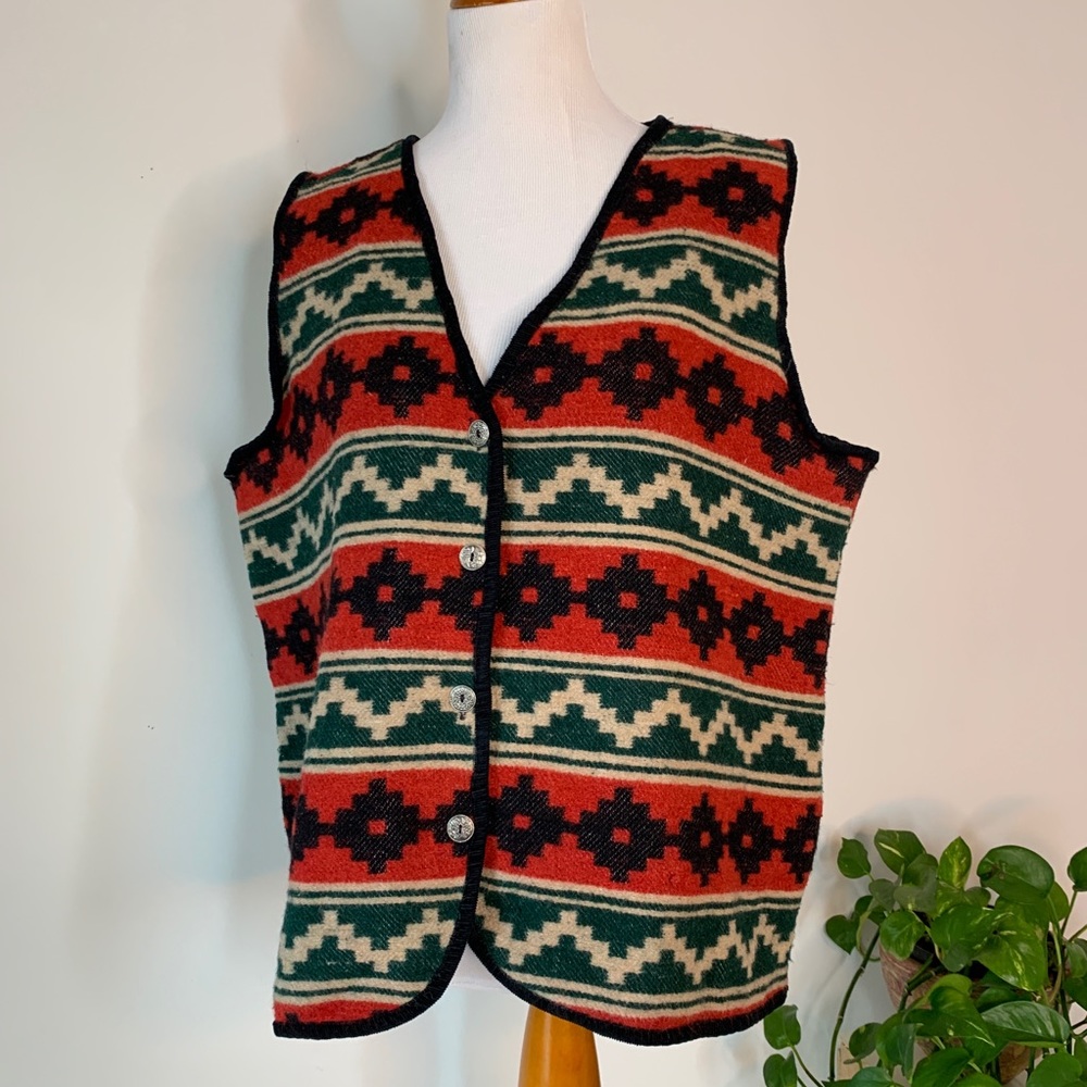 WOOL BLEND VEST INDIAN BLANKET WESTERN NATIVE
